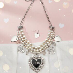 🆕 Hearts Charm Beads Silver Choker Necklace